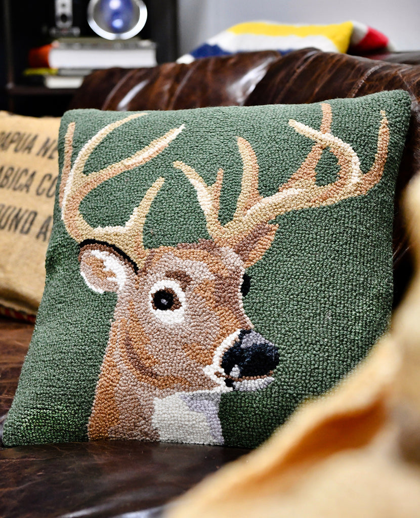 Deer Hooked Throw Pillow with Antlers