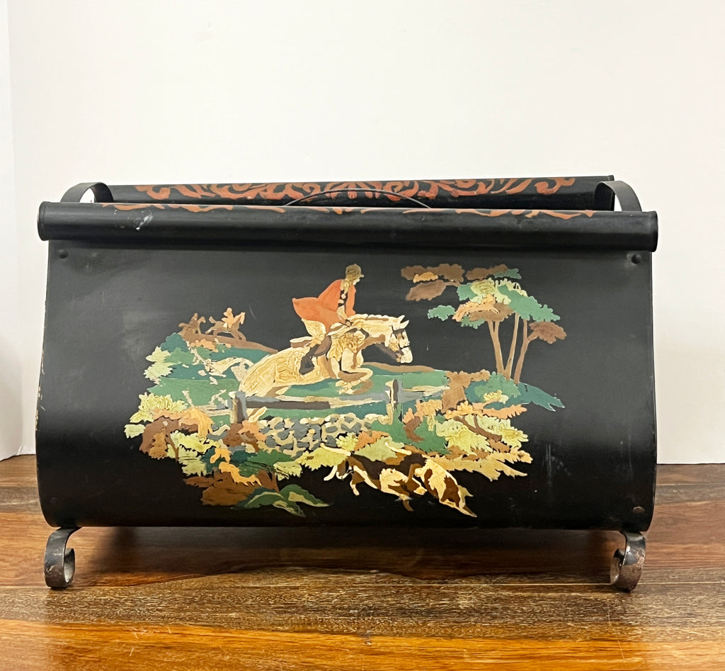 Hand painted equestrian hunt scene magazine holder